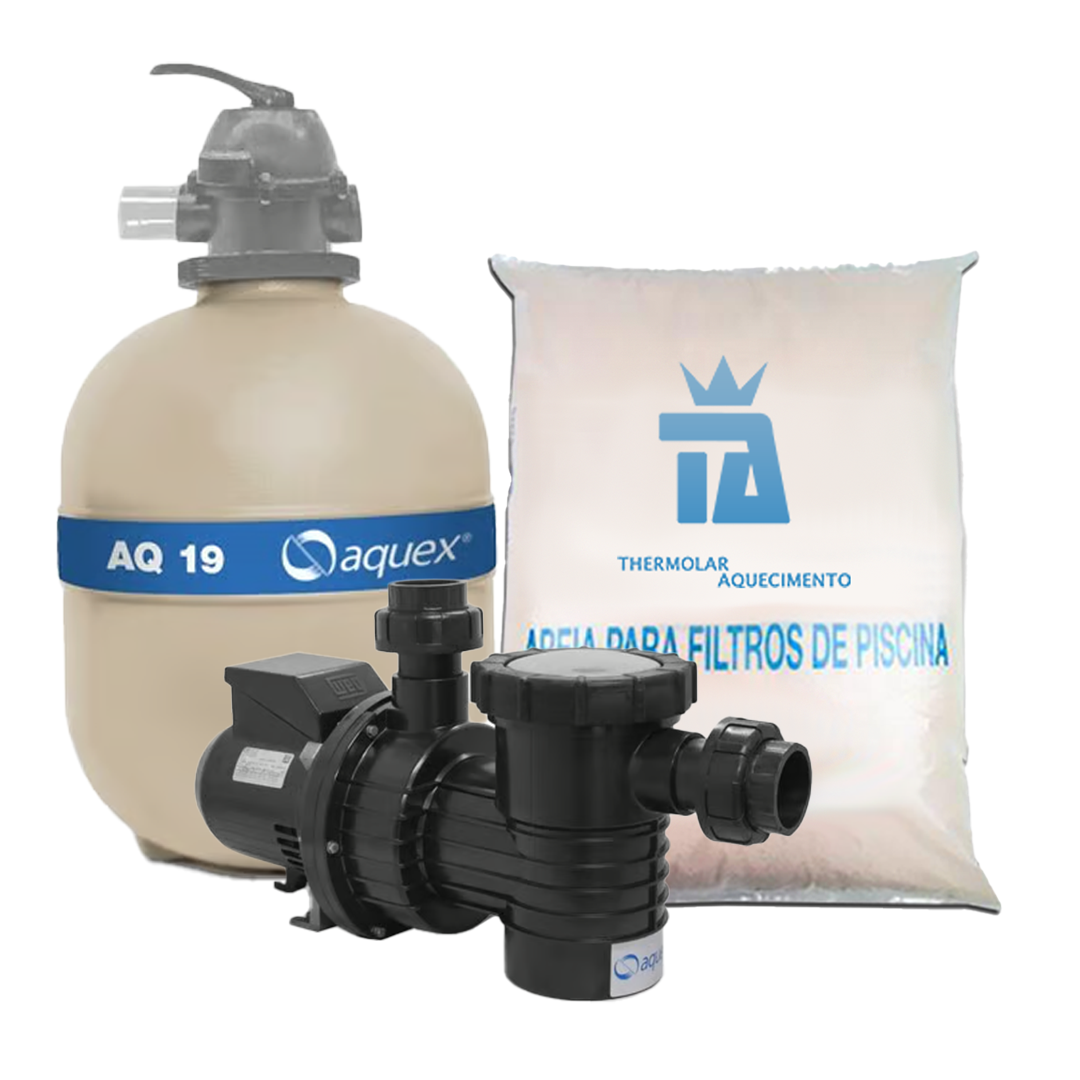 Termolar Aquecimento - Kit-Filtro Aquex: Filtro AQ19 +Bomba de 3/4CV+4 Areias (até 68 mil litros)
