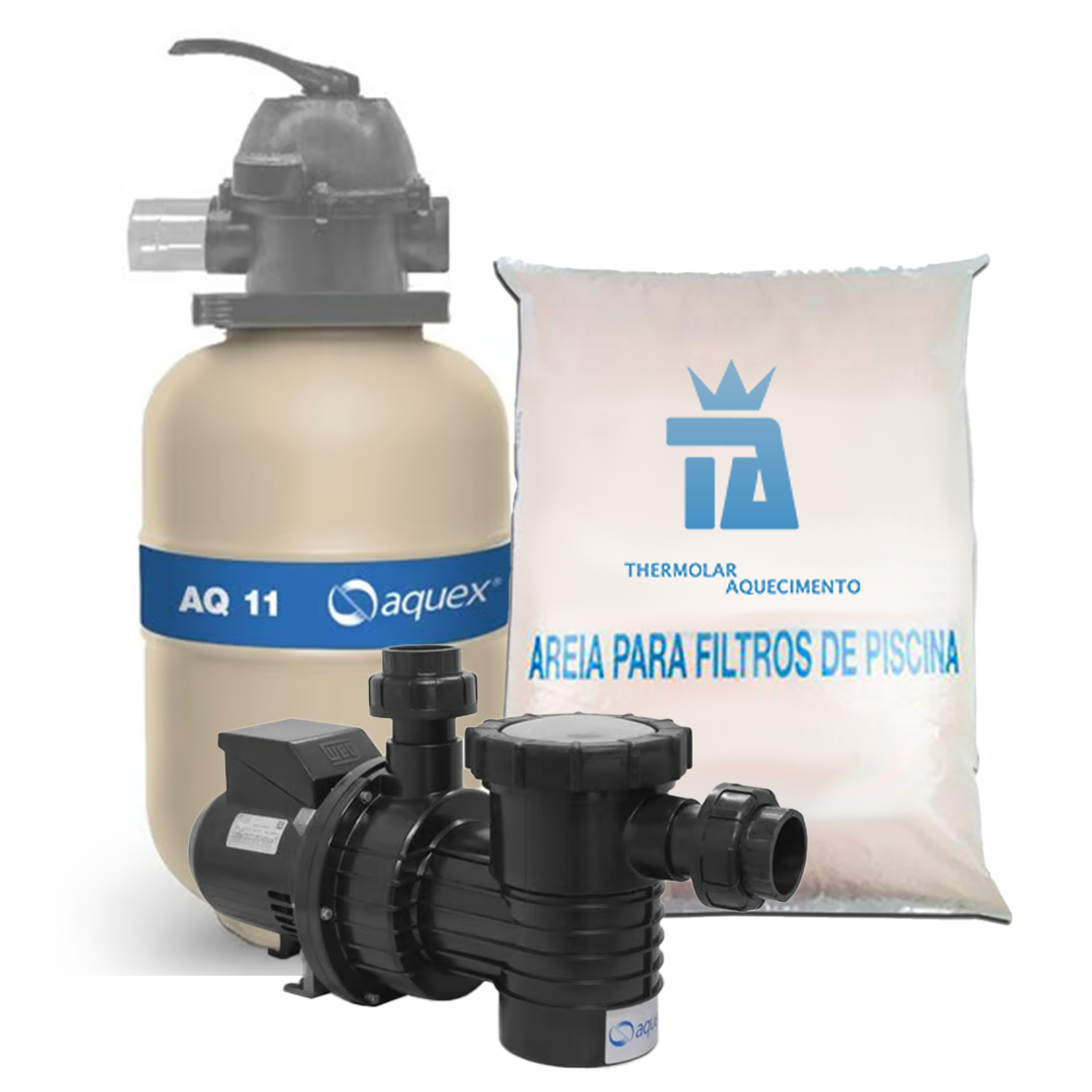 Termolar Aquecimento - Kit- Filtro Aquex : filtro AQ11+Bomba de 1/3CV+1 Areia 15kg (até 28 mil litros)