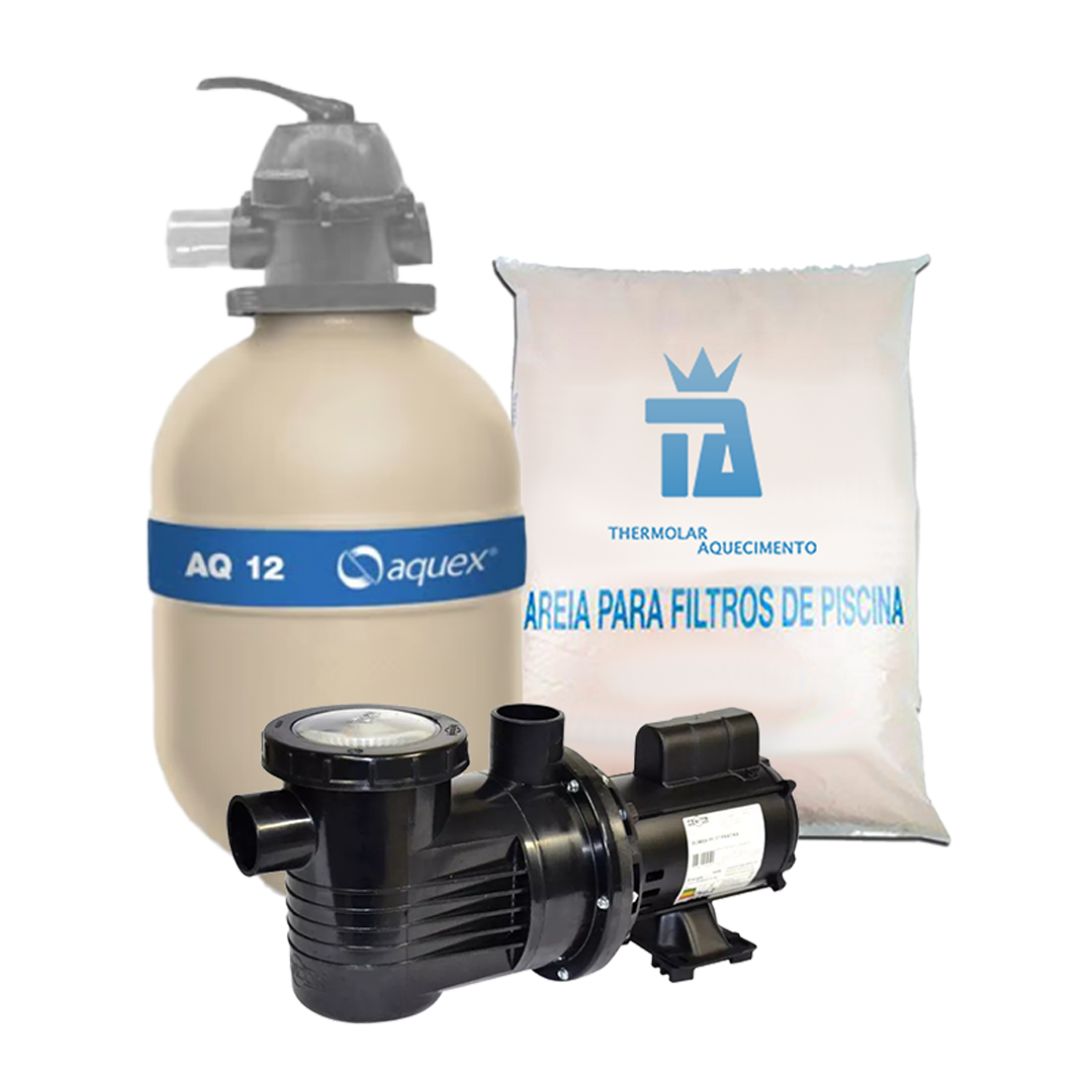 Termolar Aquecimento - Filtro AQ12 + Bomba de 1/3CV+1 Areia 25kg (Até 28 mil litros)